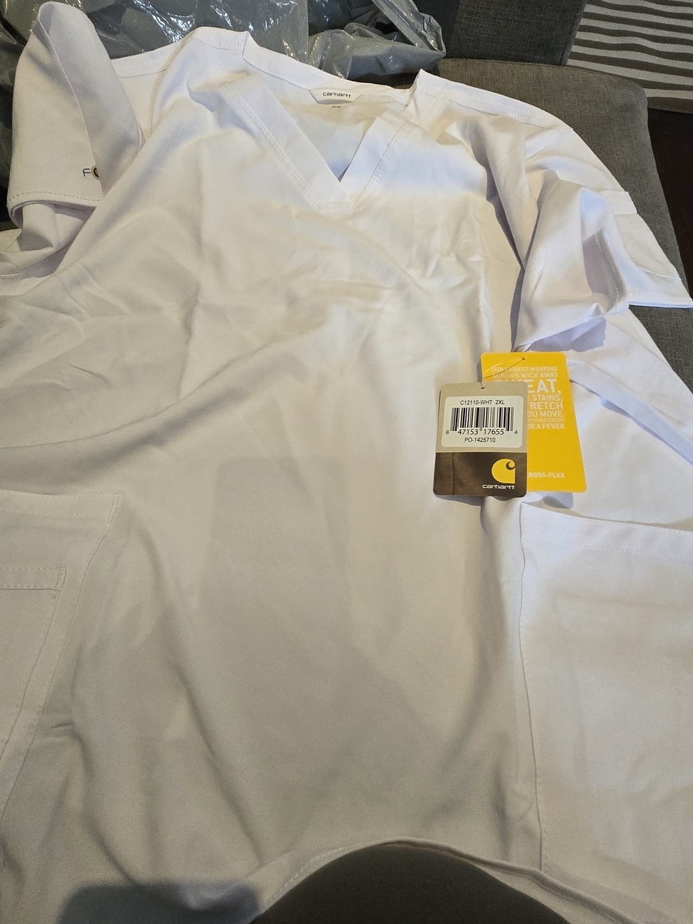 Carhartt White V-Neck Short Sleeve Scrub Top
